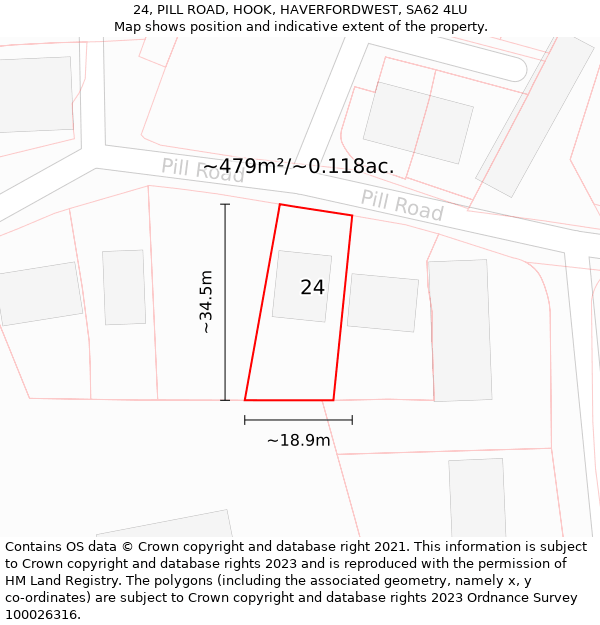 24, PILL ROAD, HOOK, HAVERFORDWEST, SA62 4LU: Plot and title map