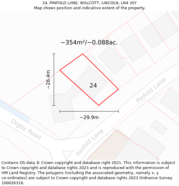 24, PINFOLD LANE, WALCOTT, LINCOLN, LN4 3SY: Plot and title map