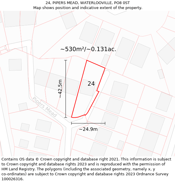 24, PIPERS MEAD, WATERLOOVILLE, PO8 0ST: Plot and title map