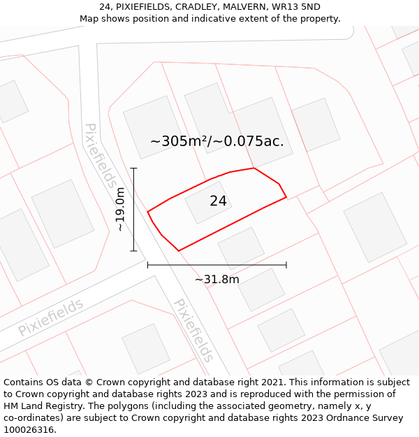 24, PIXIEFIELDS, CRADLEY, MALVERN, WR13 5ND: Plot and title map