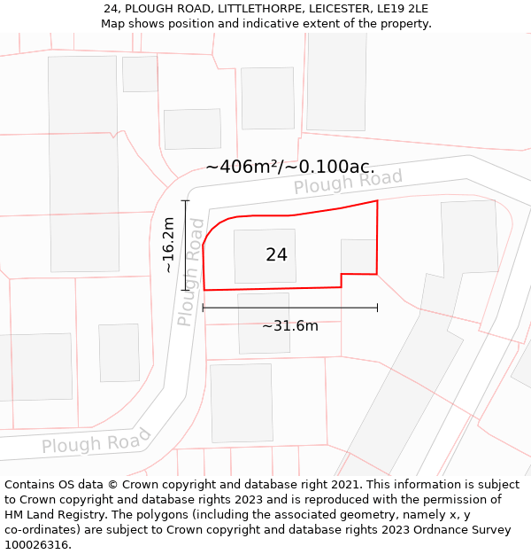 24, PLOUGH ROAD, LITTLETHORPE, LEICESTER, LE19 2LE: Plot and title map