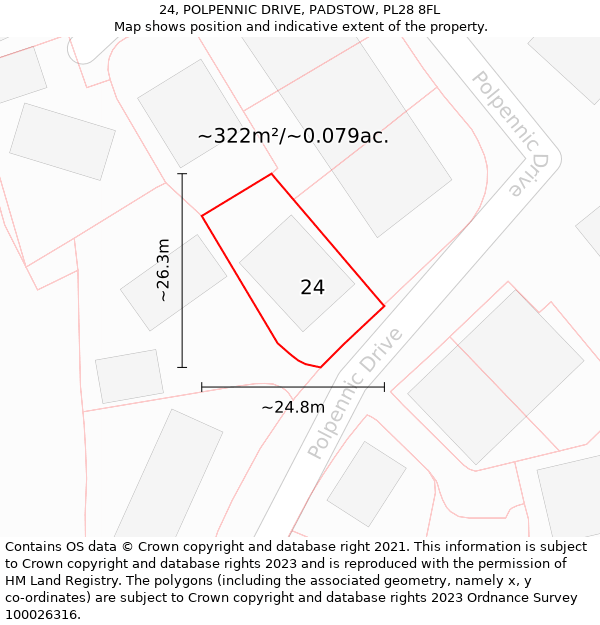 24, POLPENNIC DRIVE, PADSTOW, PL28 8FL: Plot and title map