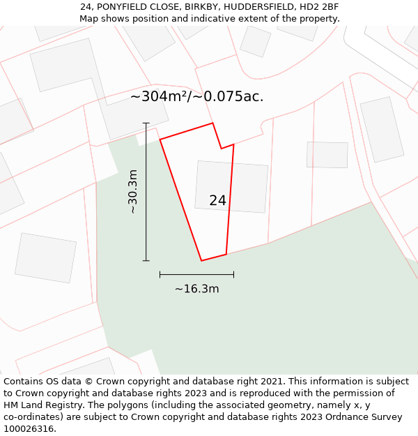 24, PONYFIELD CLOSE, BIRKBY, HUDDERSFIELD, HD2 2BF: Plot and title map