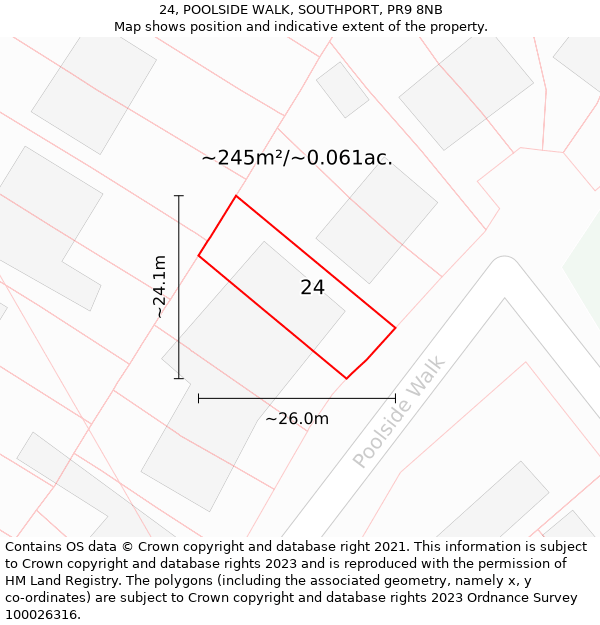 24, POOLSIDE WALK, SOUTHPORT, PR9 8NB: Plot and title map