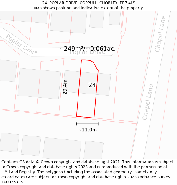 24, POPLAR DRIVE, COPPULL, CHORLEY, PR7 4LS: Plot and title map