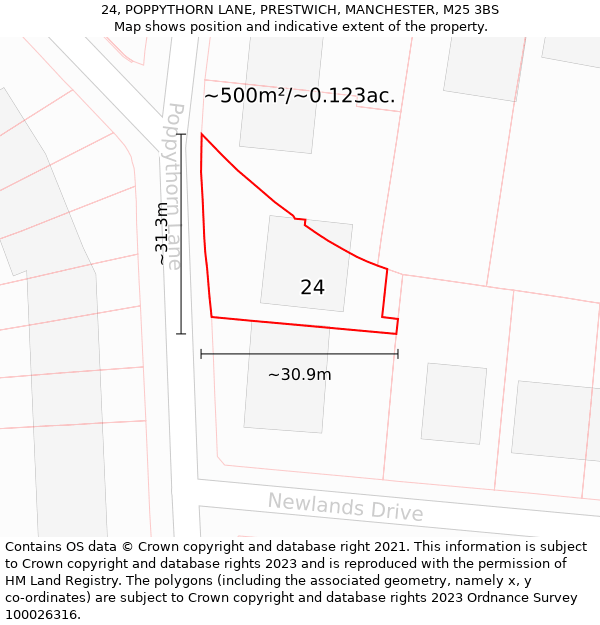 24, POPPYTHORN LANE, PRESTWICH, MANCHESTER, M25 3BS: Plot and title map