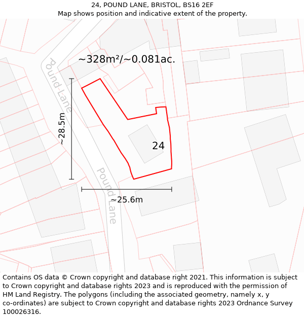 24, POUND LANE, BRISTOL, BS16 2EF: Plot and title map