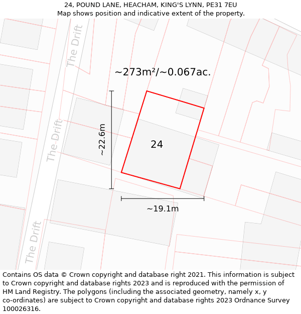 24, POUND LANE, HEACHAM, KING'S LYNN, PE31 7EU: Plot and title map