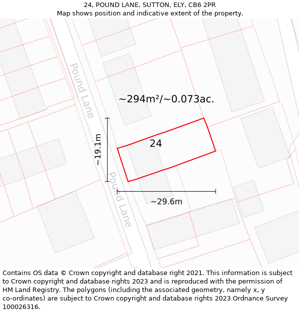 24, POUND LANE, SUTTON, ELY, CB6 2PR: Plot and title map