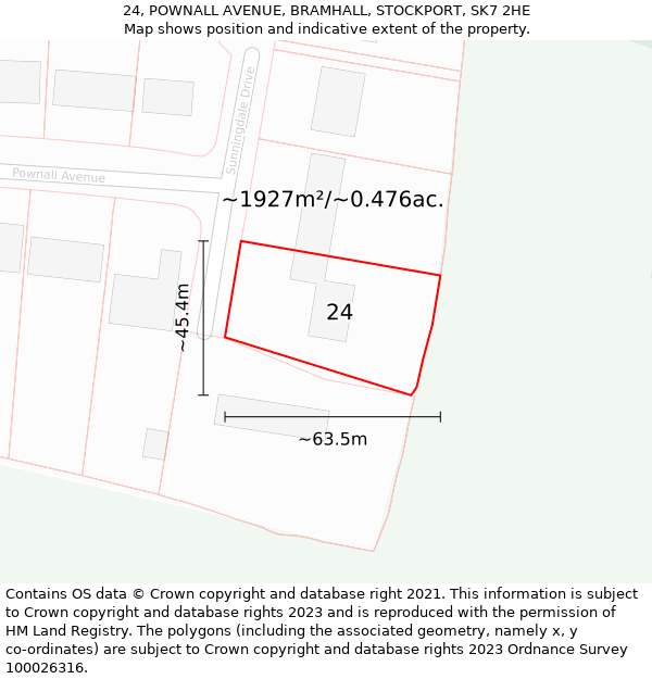 24, POWNALL AVENUE, BRAMHALL, STOCKPORT, SK7 2HE: Plot and title map