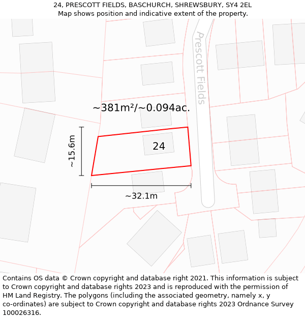 24, PRESCOTT FIELDS, BASCHURCH, SHREWSBURY, SY4 2EL: Plot and title map