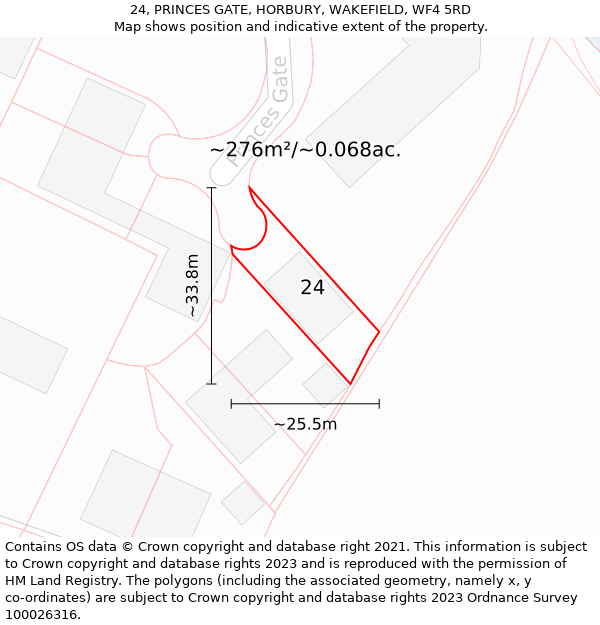 24, PRINCES GATE, HORBURY, WAKEFIELD, WF4 5RD: Plot and title map