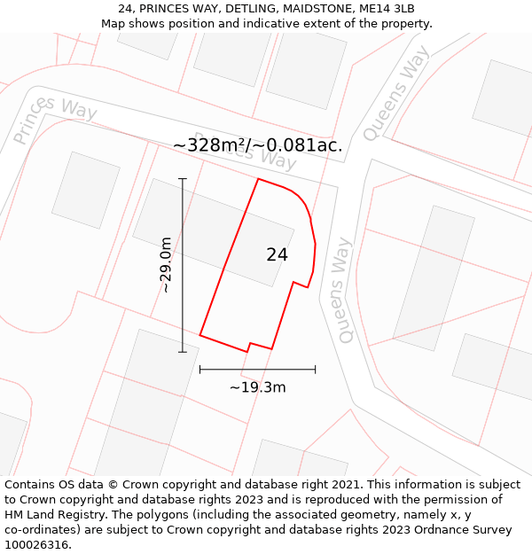 24, PRINCES WAY, DETLING, MAIDSTONE, ME14 3LB: Plot and title map
