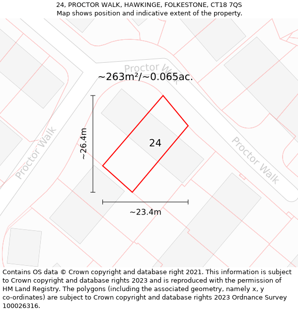 24, PROCTOR WALK, HAWKINGE, FOLKESTONE, CT18 7QS: Plot and title map