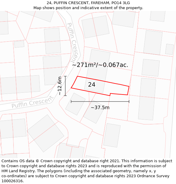 24, PUFFIN CRESCENT, FAREHAM, PO14 3LG: Plot and title map