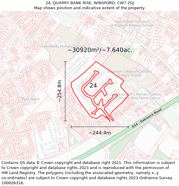 24, QUARRY BANK RISE, WINSFORD, CW7 2GJ: Plot and title map