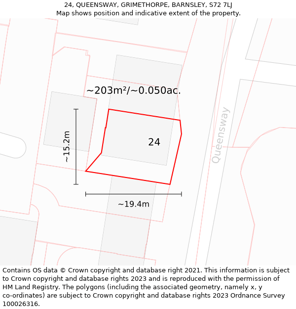 24, QUEENSWAY, GRIMETHORPE, BARNSLEY, S72 7LJ: Plot and title map