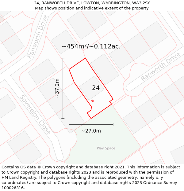 24, RANWORTH DRIVE, LOWTON, WARRINGTON, WA3 2SY: Plot and title map