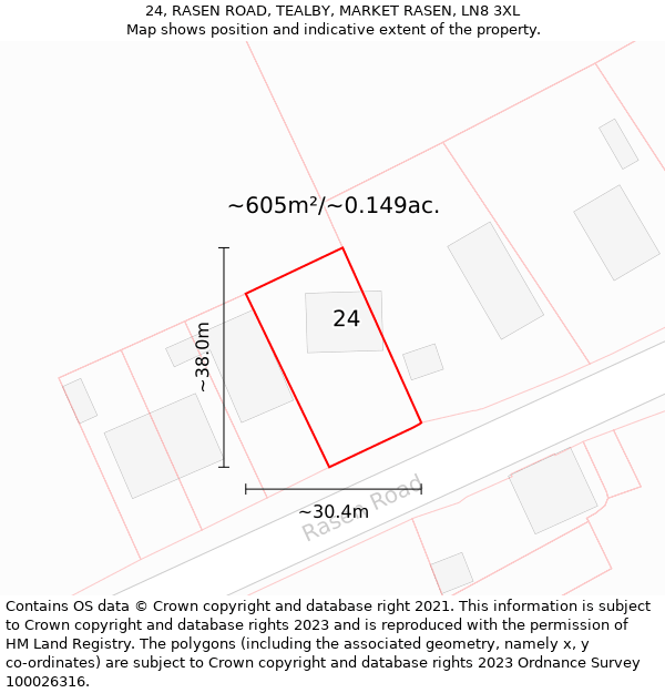 24, RASEN ROAD, TEALBY, MARKET RASEN, LN8 3XL: Plot and title map