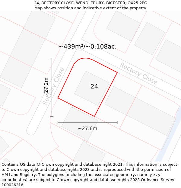 24, RECTORY CLOSE, WENDLEBURY, BICESTER, OX25 2PG: Plot and title map