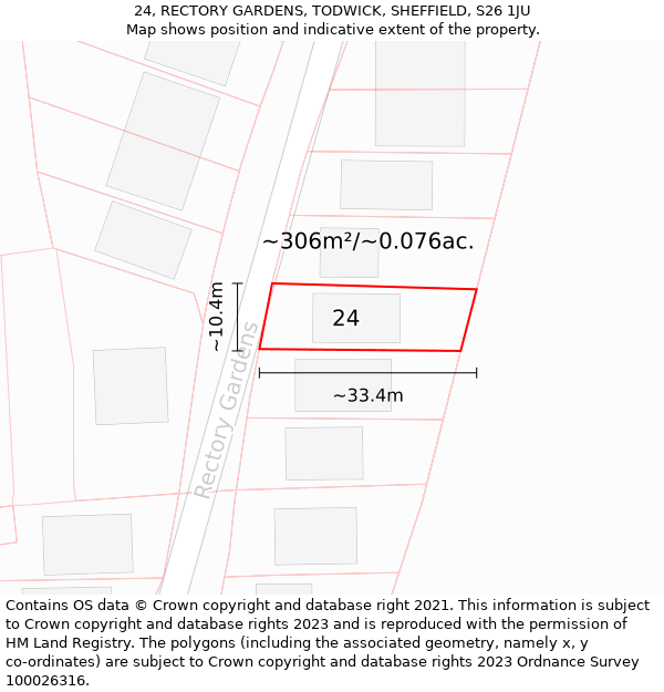 24, RECTORY GARDENS, TODWICK, SHEFFIELD, S26 1JU: Plot and title map