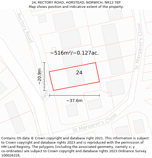 24, RECTORY ROAD, HORSTEAD, NORWICH, NR12 7EP: Plot and title map