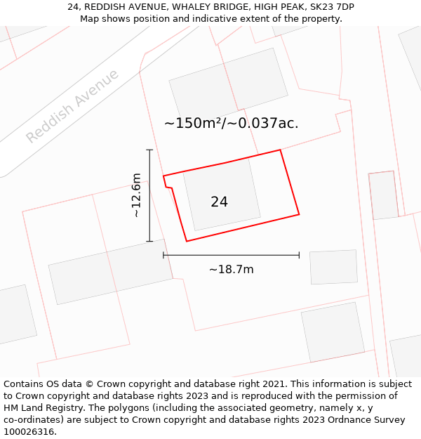 24, REDDISH AVENUE, WHALEY BRIDGE, HIGH PEAK, SK23 7DP: Plot and title map