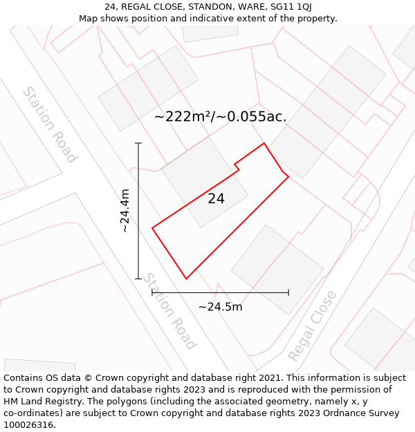 24, REGAL CLOSE, STANDON, WARE, SG11 1QJ: Plot and title map