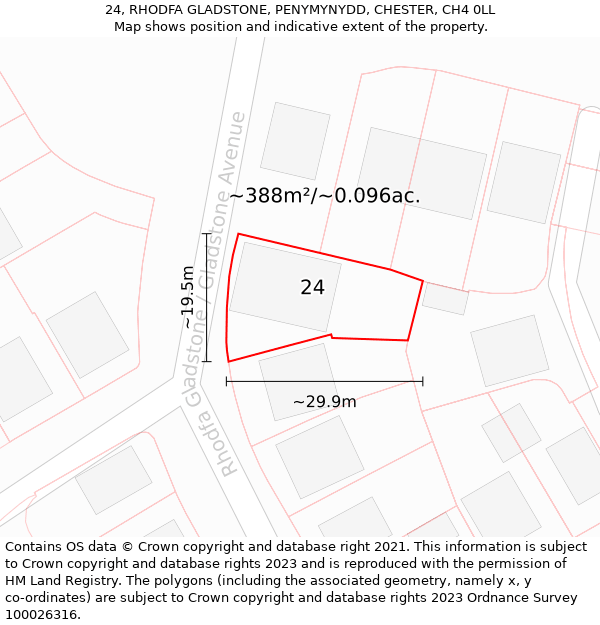 24, RHODFA GLADSTONE, PENYMYNYDD, CHESTER, CH4 0LL: Plot and title map