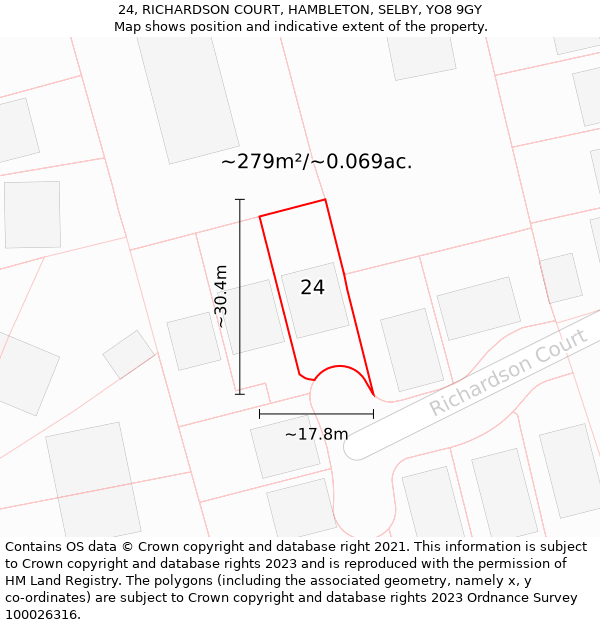 24, RICHARDSON COURT, HAMBLETON, SELBY, YO8 9GY: Plot and title map