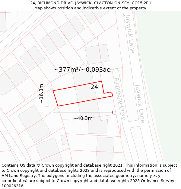 24, RICHMOND DRIVE, JAYWICK, CLACTON-ON-SEA, CO15 2PH: Plot and title map