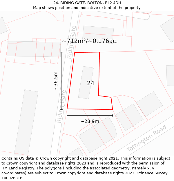 24, RIDING GATE, BOLTON, BL2 4DH: Plot and title map