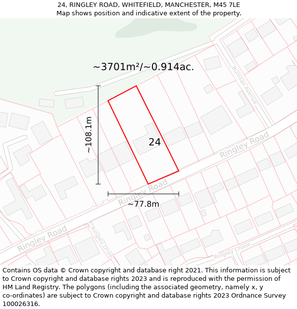 24, RINGLEY ROAD, WHITEFIELD, MANCHESTER, M45 7LE: Plot and title map