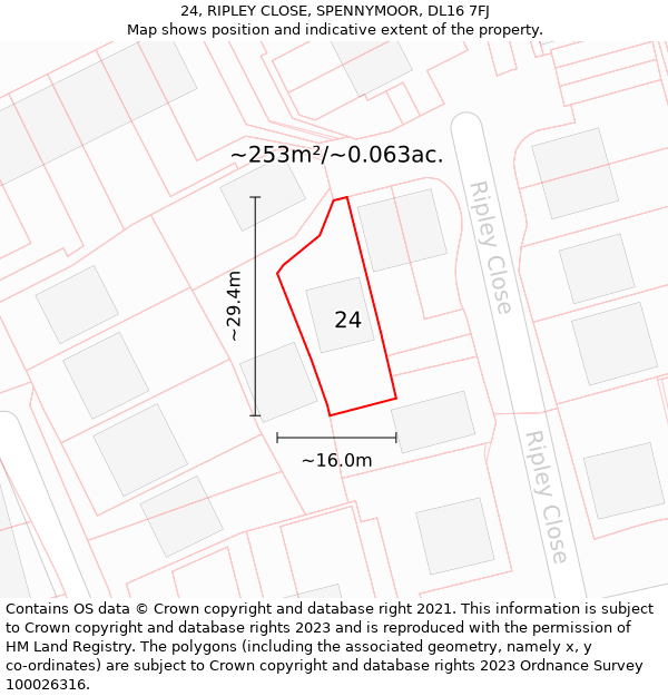 24, RIPLEY CLOSE, SPENNYMOOR, DL16 7FJ: Plot and title map