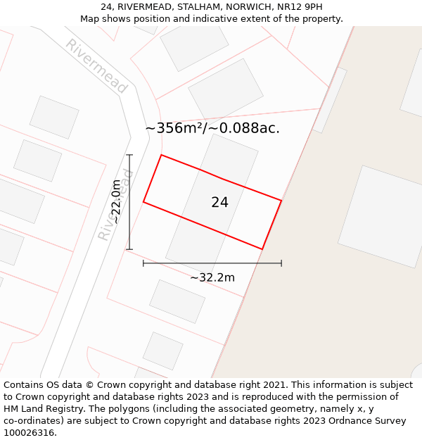 24, RIVERMEAD, STALHAM, NORWICH, NR12 9PH: Plot and title map