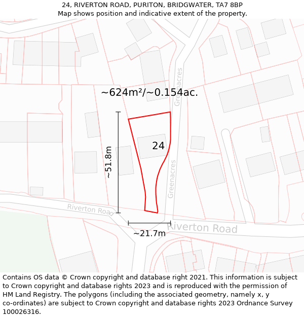 24, RIVERTON ROAD, PURITON, BRIDGWATER, TA7 8BP: Plot and title map