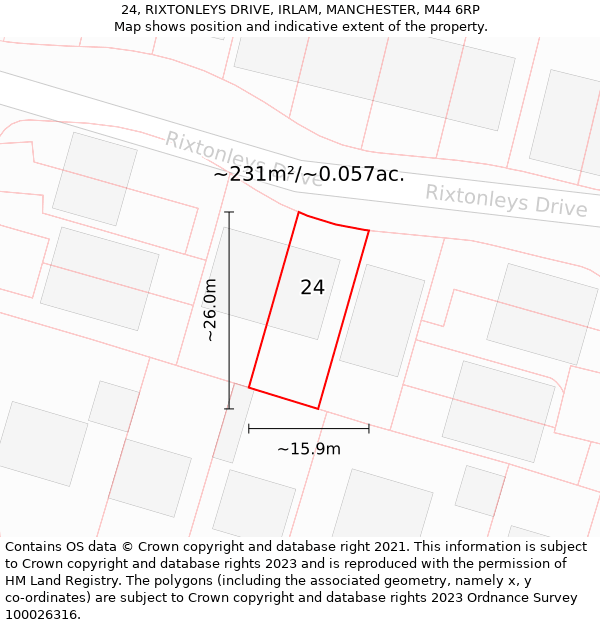 24, RIXTONLEYS DRIVE, IRLAM, MANCHESTER, M44 6RP: Plot and title map