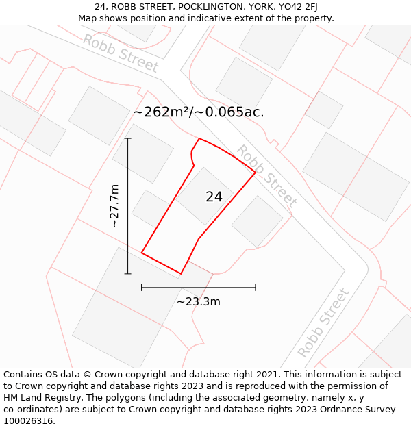 24, ROBB STREET, POCKLINGTON, YORK, YO42 2FJ: Plot and title map