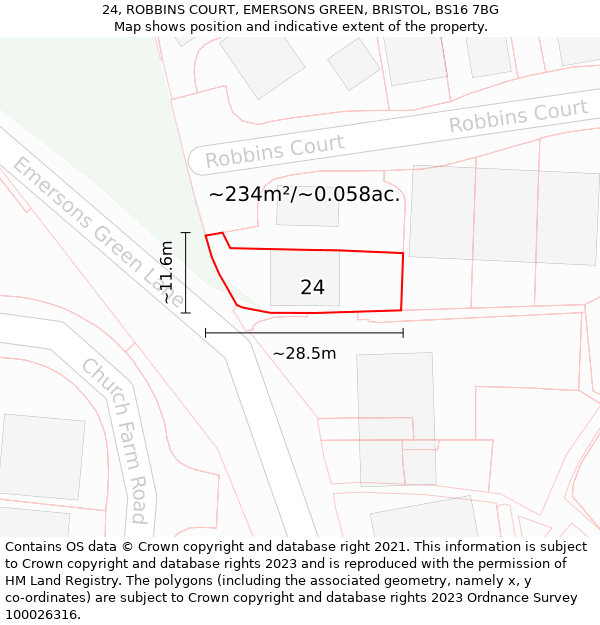 24, ROBBINS COURT, EMERSONS GREEN, BRISTOL, BS16 7BG: Plot and title map