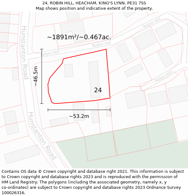 24, ROBIN HILL, HEACHAM, KING'S LYNN, PE31 7SS: Plot and title map