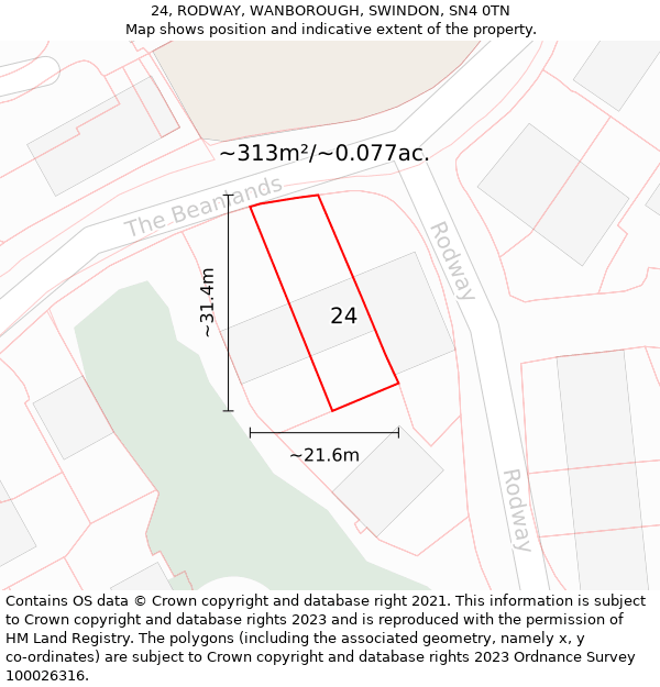 24, RODWAY, WANBOROUGH, SWINDON, SN4 0TN: Plot and title map