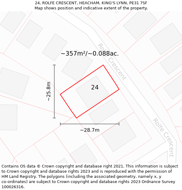 24, ROLFE CRESCENT, HEACHAM, KING'S LYNN, PE31 7SF: Plot and title map