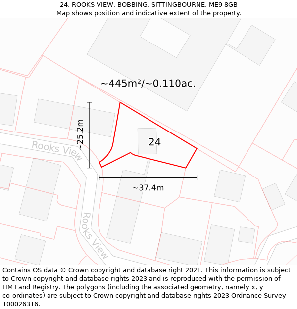 24, ROOKS VIEW, BOBBING, SITTINGBOURNE, ME9 8GB: Plot and title map