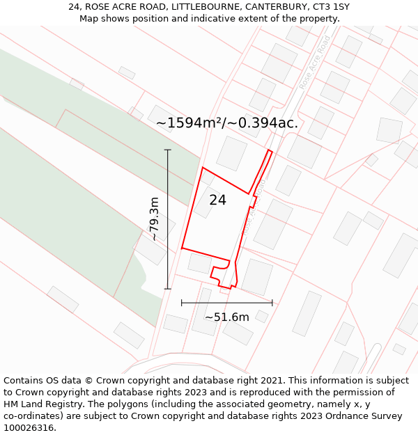 24, ROSE ACRE ROAD, LITTLEBOURNE, CANTERBURY, CT3 1SY: Plot and title map