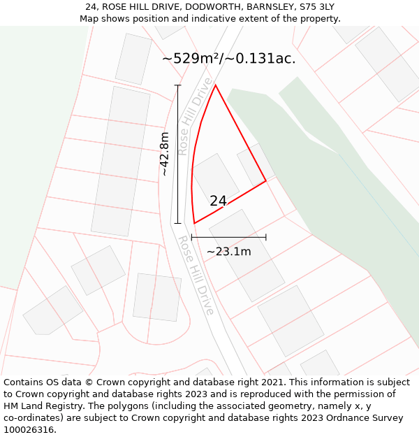 24, ROSE HILL DRIVE, DODWORTH, BARNSLEY, S75 3LY: Plot and title map