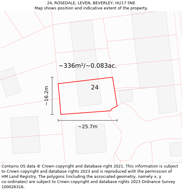 24, ROSEDALE, LEVEN, BEVERLEY, HU17 5NE: Plot and title map