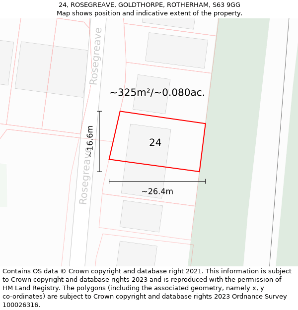 24, ROSEGREAVE, GOLDTHORPE, ROTHERHAM, S63 9GG: Plot and title map