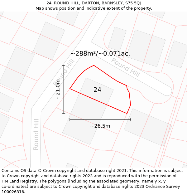 24, ROUND HILL, DARTON, BARNSLEY, S75 5QJ: Plot and title map