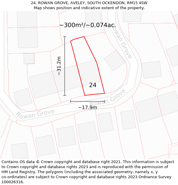 24, ROWAN GROVE, AVELEY, SOUTH OCKENDON, RM15 4SW: Plot and title map