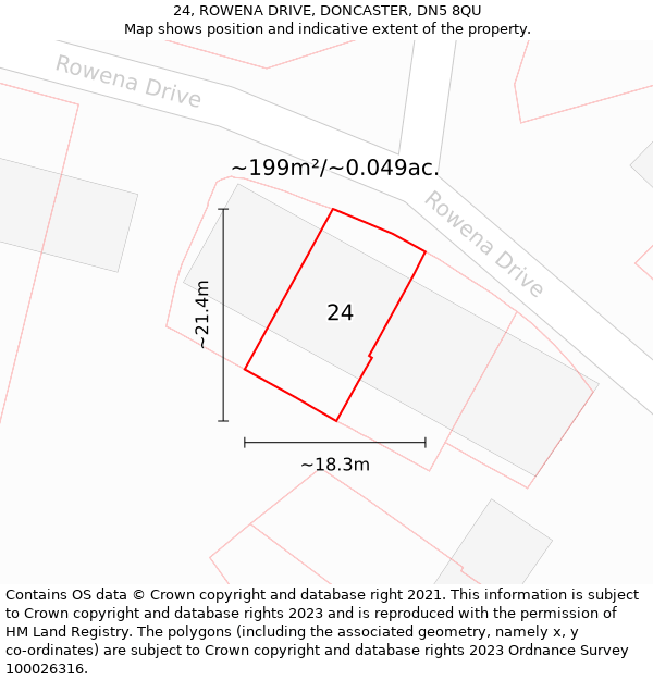 24, ROWENA DRIVE, DONCASTER, DN5 8QU: Plot and title map